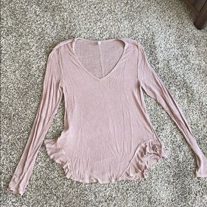 Free people, taupe long sleeve with ruffled sides